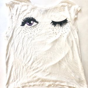 SOLD - white tank winking eye print w/ rhinestones
